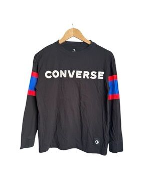 Converse Logo Print 3/4 Sleeve Stripes Shirt Black Juniors Large / 12 years
